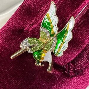 Vintage Green and Gold Hummingbird Brooch